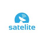 Satellite Logo – White Satellite on Blue Background